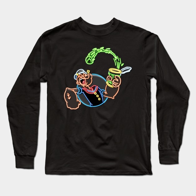 Popeye neon bg Long Sleeve T-Shirt by AlanSchell76